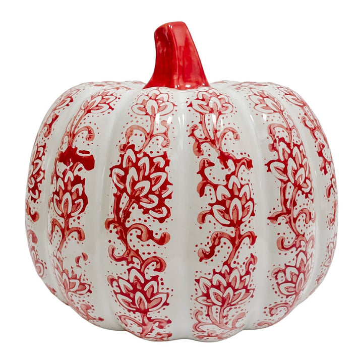 Large Chinoiserie Red & White Decorative Pumpkin