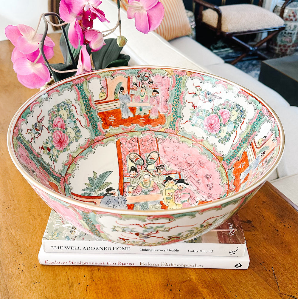 Large 14" Famille Rose Medallion Punch Bowl