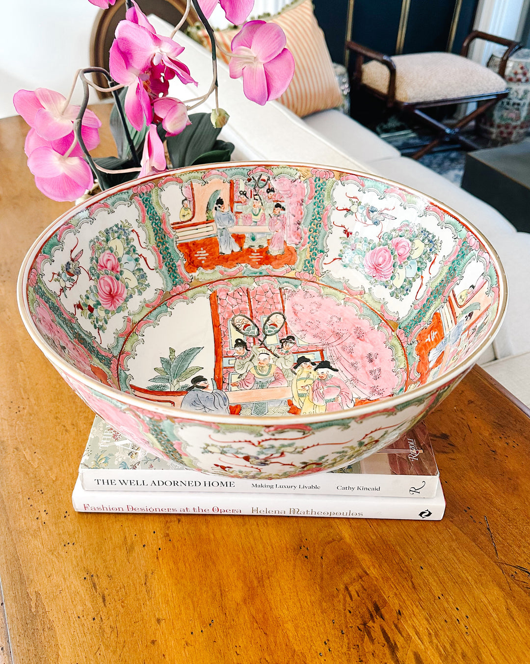 Large 14" Famille Rose Medallion Punch Bowl