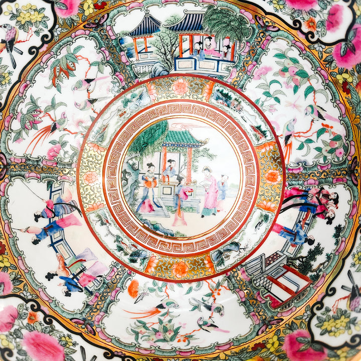Large Gold Mirrored Famille Rose Medallion Bowl With Stand