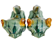 Large Green & Blue Glazed Ceramic Foo Dog Figurines