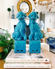 Pair Of Turquoise Blue Foo Dogs Large