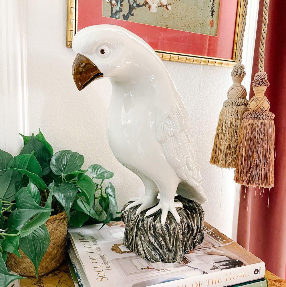 Large Perched White Hawk Figurine