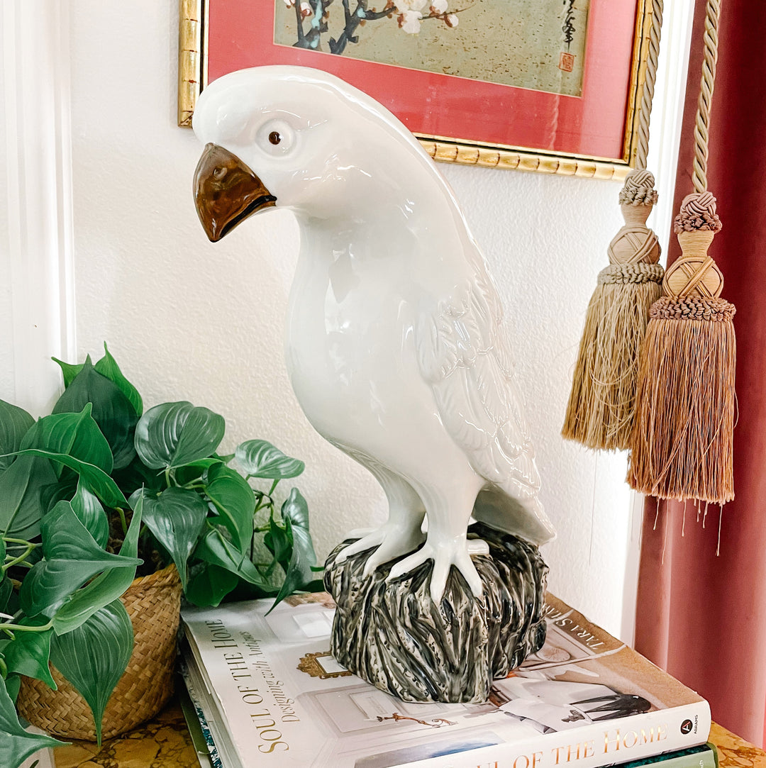 Large Perched White Hawk Figurine