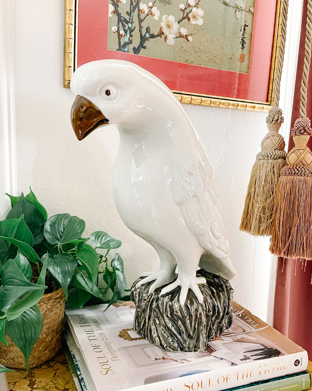 Large Perched White Hawk Figurine