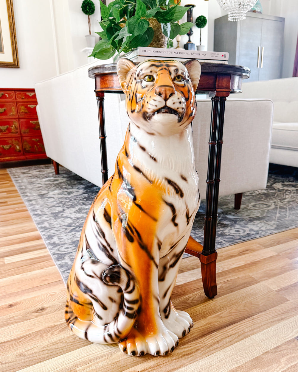 Large Scale Italian Glazed Ceramic Standing Tiger Statue