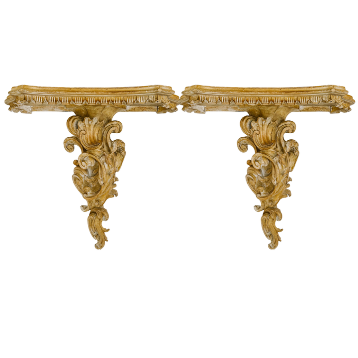 Large Scale Italian Rococo Wood Carved Wall Brackets