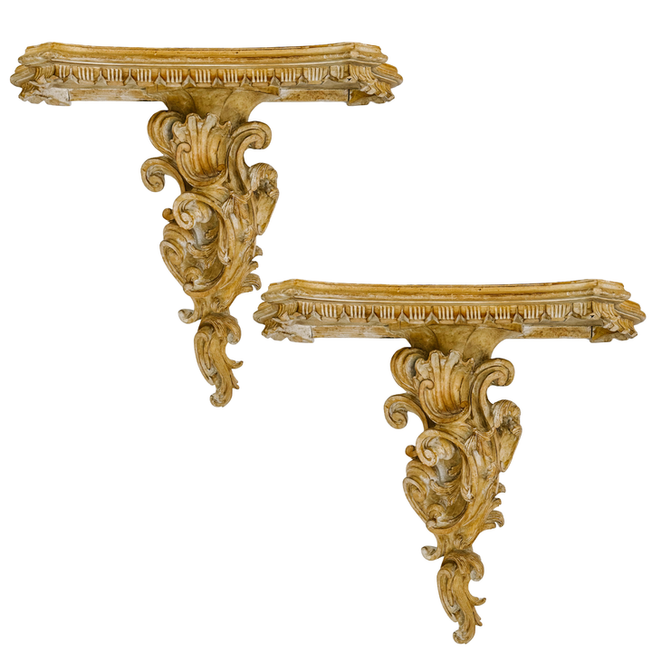 Large Scale Italian Rococo Wood Carved Wall Brackets
