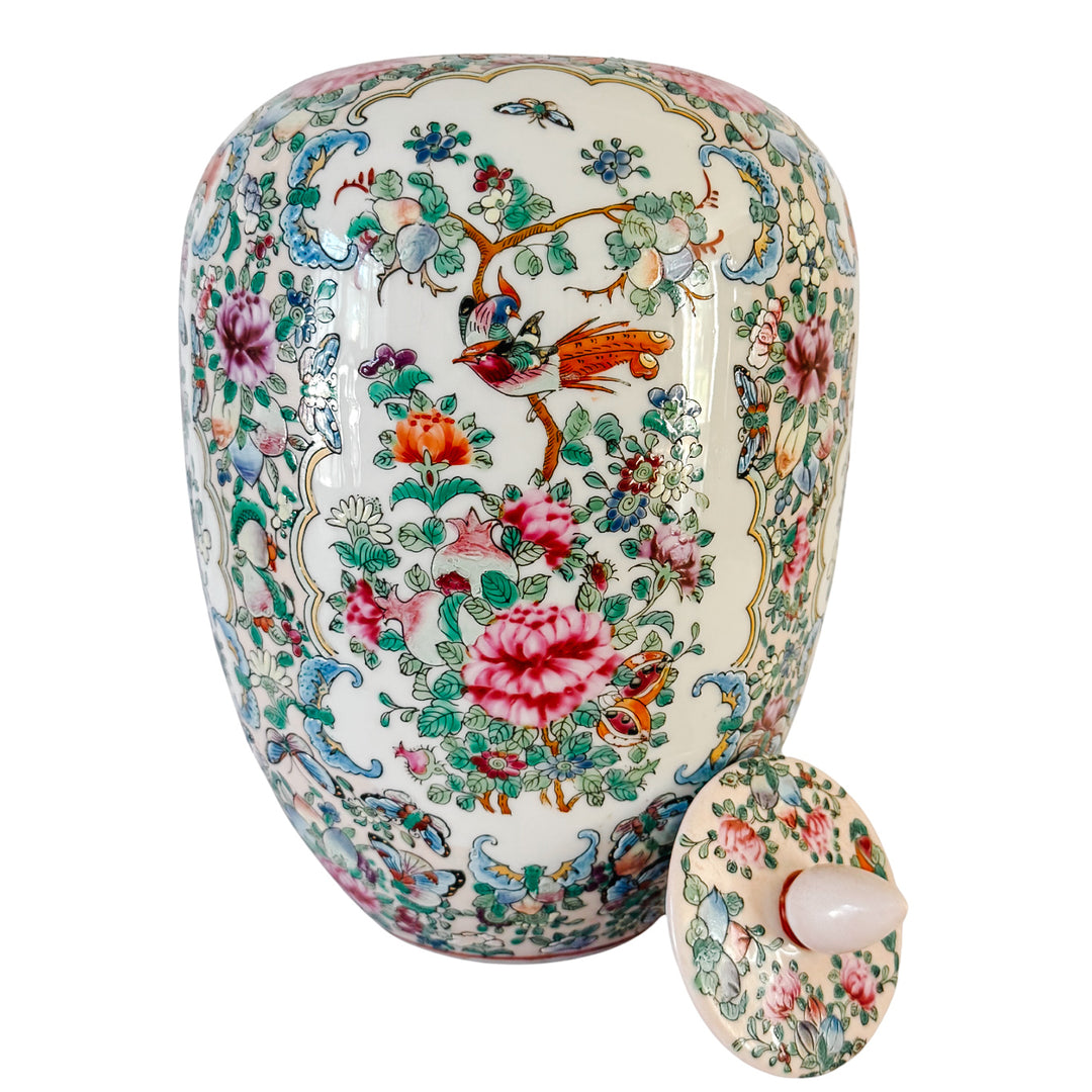 Large Mid-Century Chinese Export Famille Rose Porcelain Ginger Jar with Lid