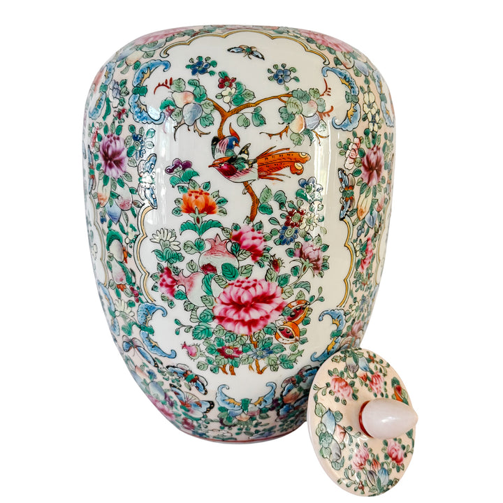 Large Mid-Century Chinese Export Famille Rose Porcelain Ginger Jar with Lid