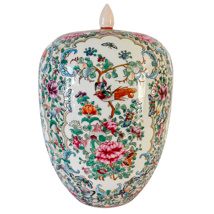 Large Mid-Century Chinese Export Famille Rose Porcelain Ginger Jar with Lid