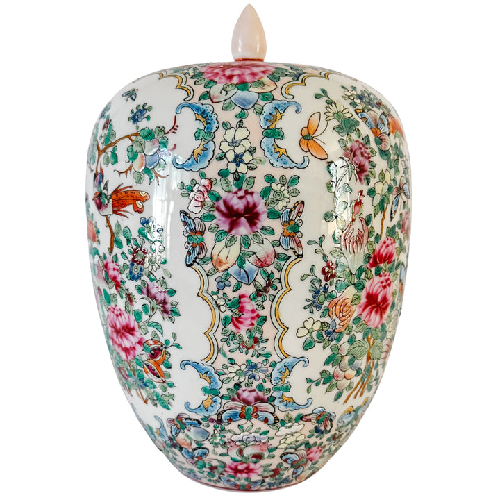 Large Mid-Century Chinese Export Famille Rose Porcelain Ginger Jar with Lid