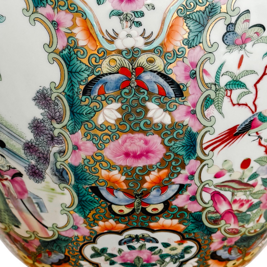 Large Vintage Famille Rose Medallion Fish Bowl Planter