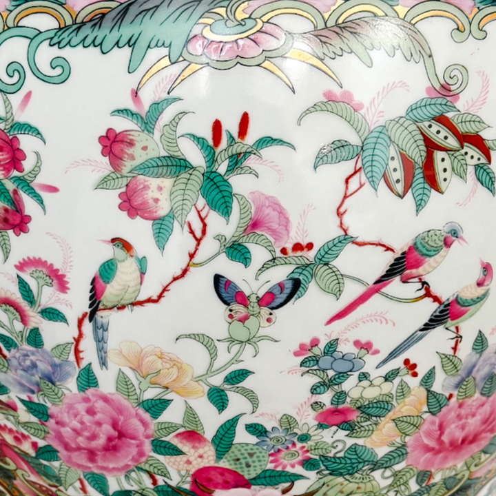 Large Vintage Famille Rose Medallion Fish Bowl Planter