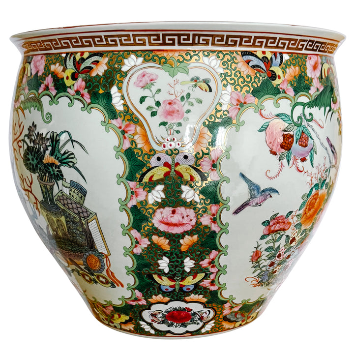 Large Vintage Famille Rose Medallion Fish Bowl Planter