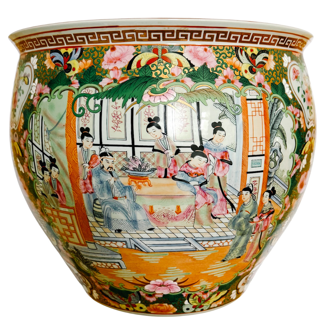 Large Vintage Famille Rose Medallion Fish Bowl Planter