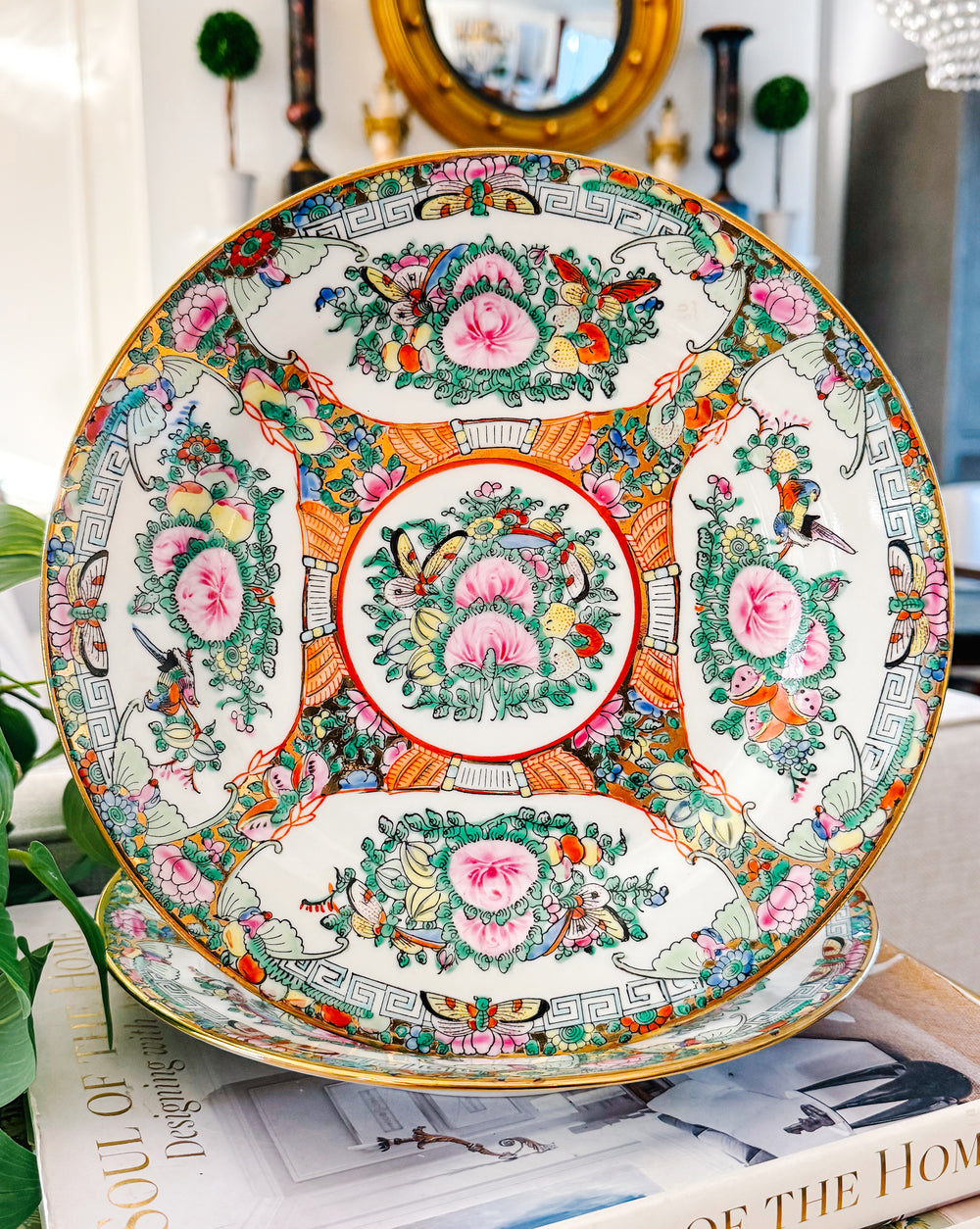 Large Vintage Famille Rose Medallion Plate