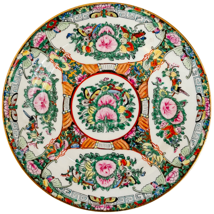 Mid-Century Famille Rose Canton Luncheon Plates, Complete Set of 12