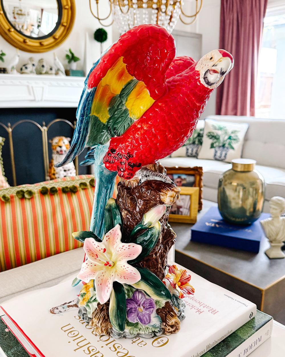 Large Vintage Perched Macaw Parrot Figurine