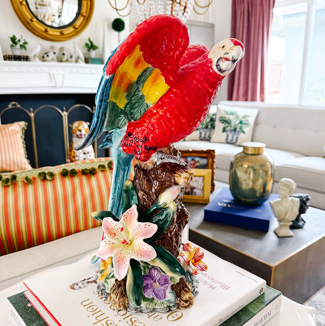 Large Vintage Perched Macaw Parrot Figurine