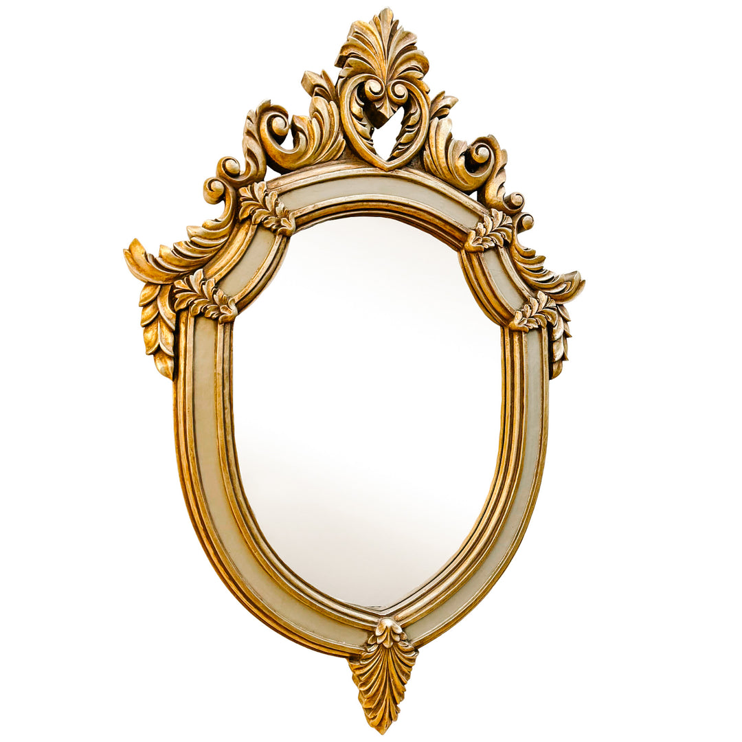Large Vintage Rococo Style Gold & Silver Grey Shield Wall Mirror