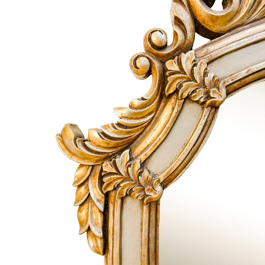 Large Vintage Rococo Style Gold & Silver Grey Shield Wall Mirror