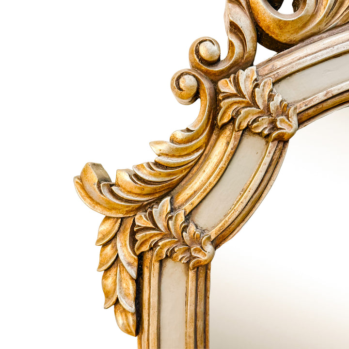 Large Vintage Rococo Style Gold & Silver Grey Shield Wall Mirror