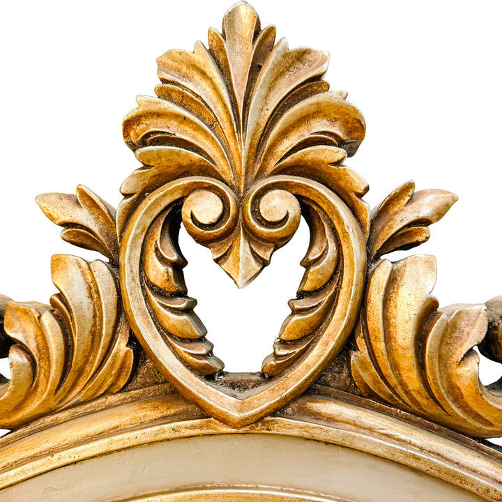 Large Vintage Rococo Style Gold & Silver Grey Shield Wall Mirror