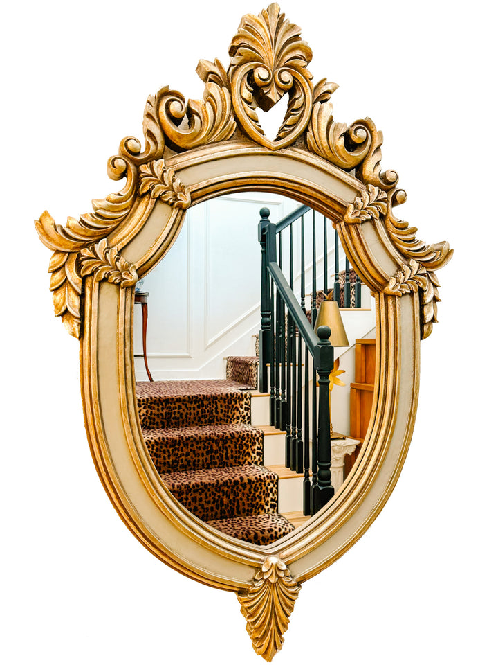 Large Vintage Rococo Style Gold & Silver Grey Shield Wall Mirror