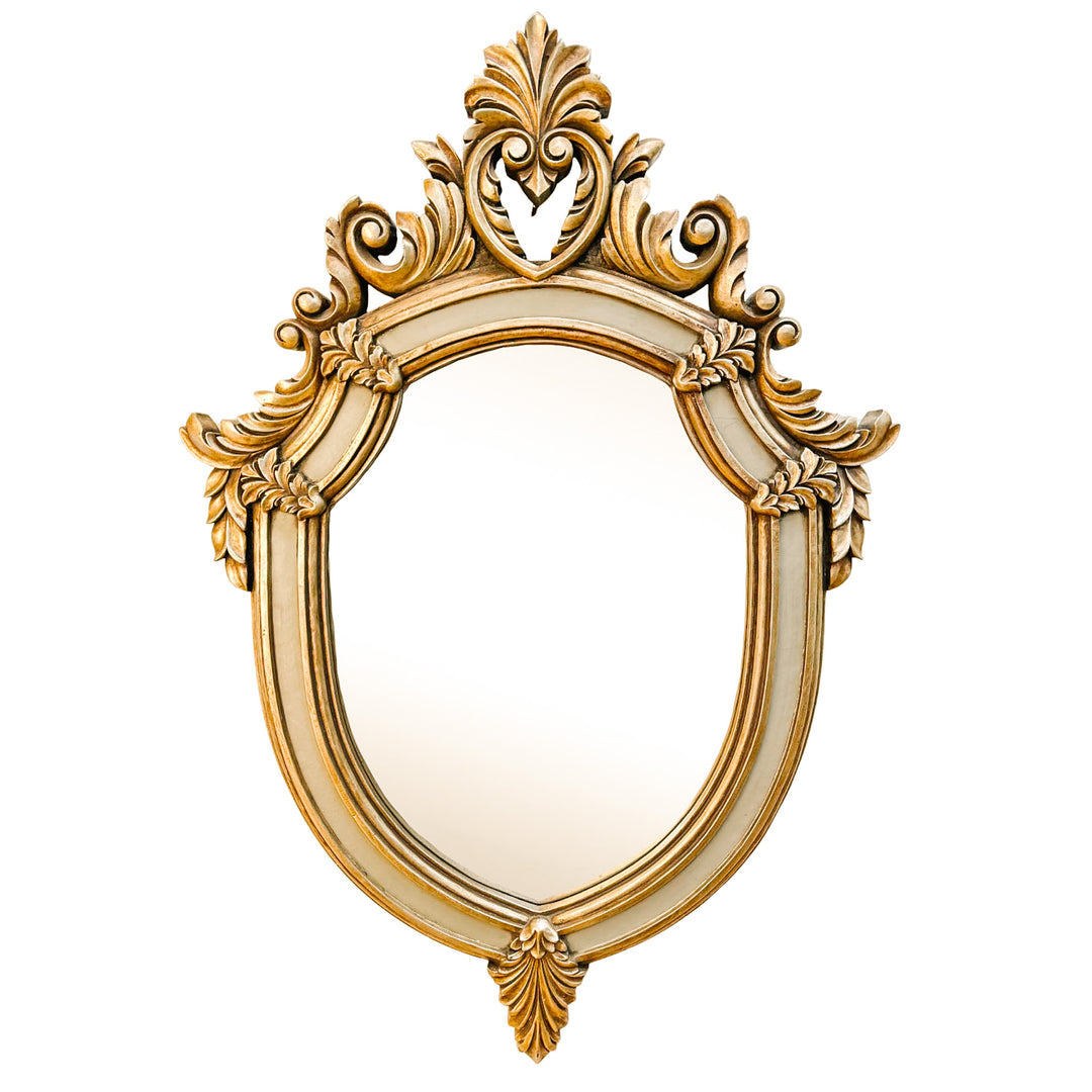 Large Vintage Rococo Style Gold & Silver Grey Shield Wall Mirror