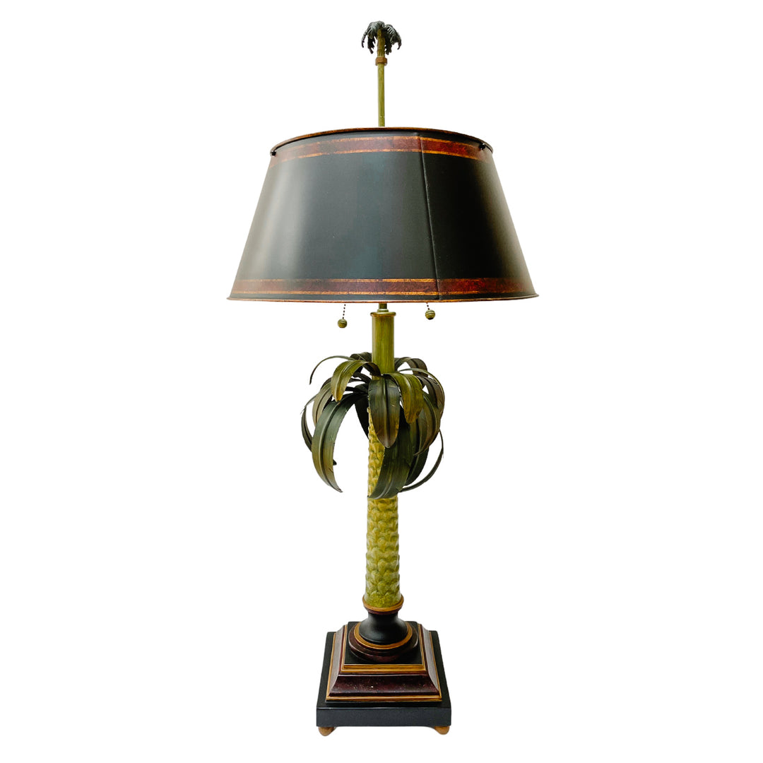 Large Vintage Tole Palm Tree Table Lamp With Tole Shade