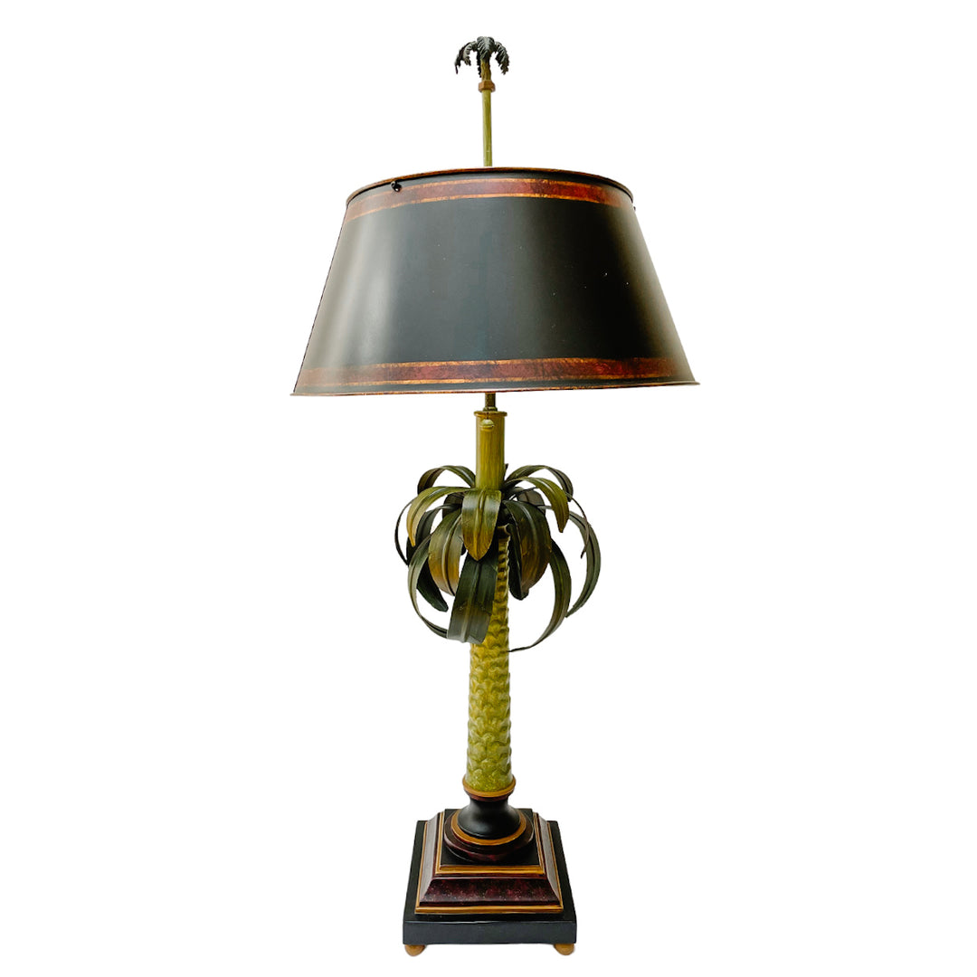 Large Vintage Tole Palm Tree Table Lamp With Tole Shade