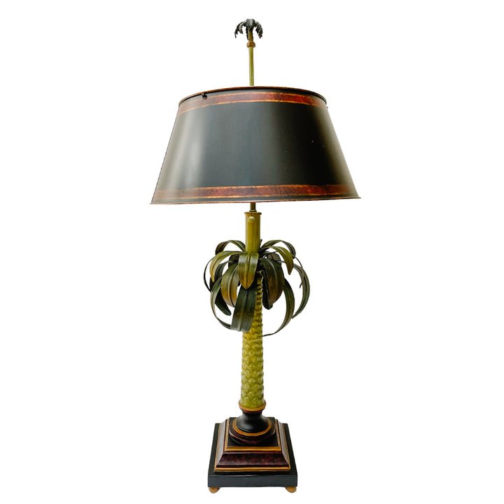 Large Vintage Tole Palm Tree Table Lamp With Tole Shade