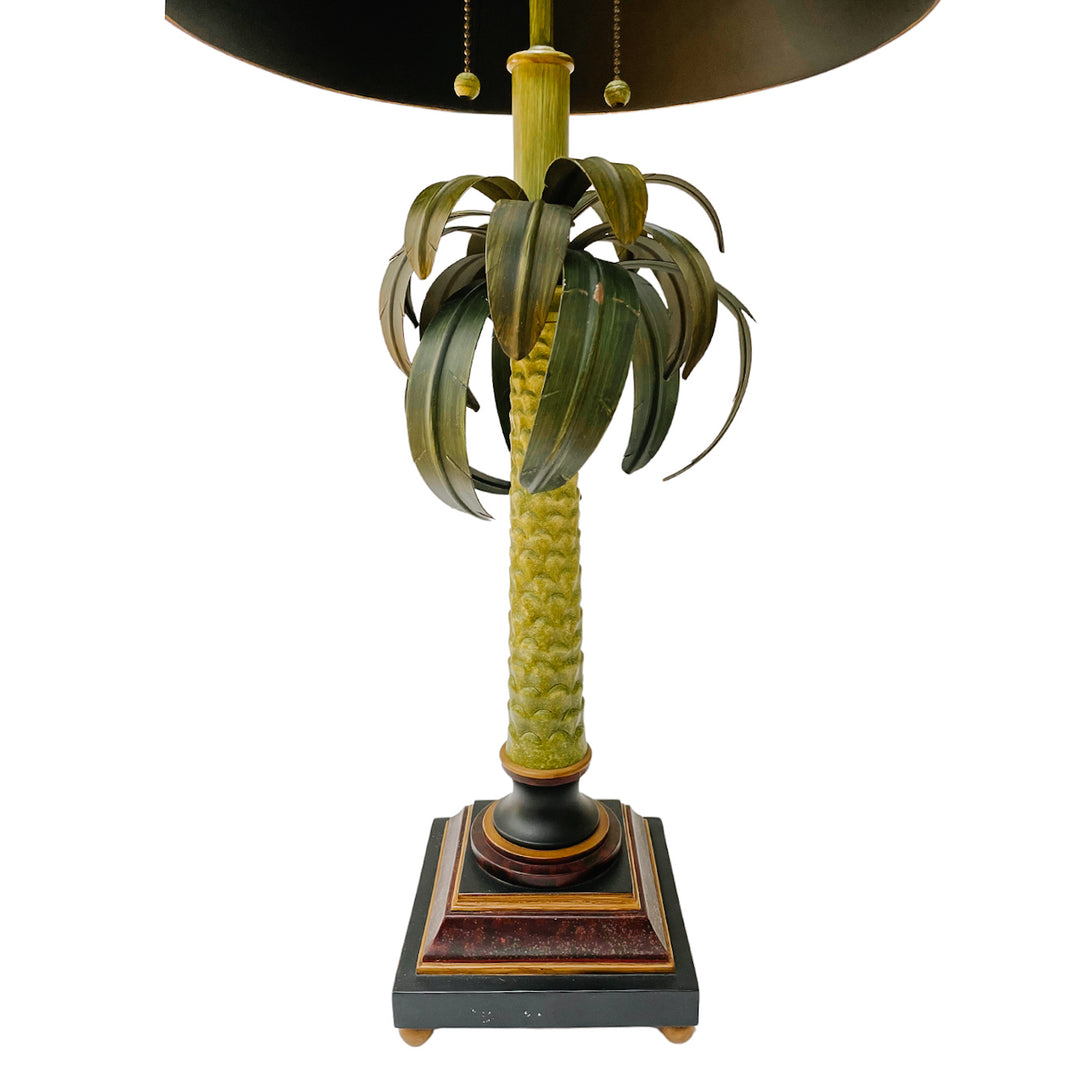 Large Vintage Tole Palm Tree Table Lamp With Tole Shade