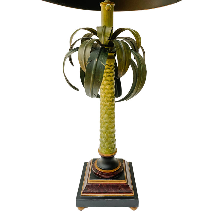 Large Vintage Tole Palm Tree Table Lamp With Tole Shade