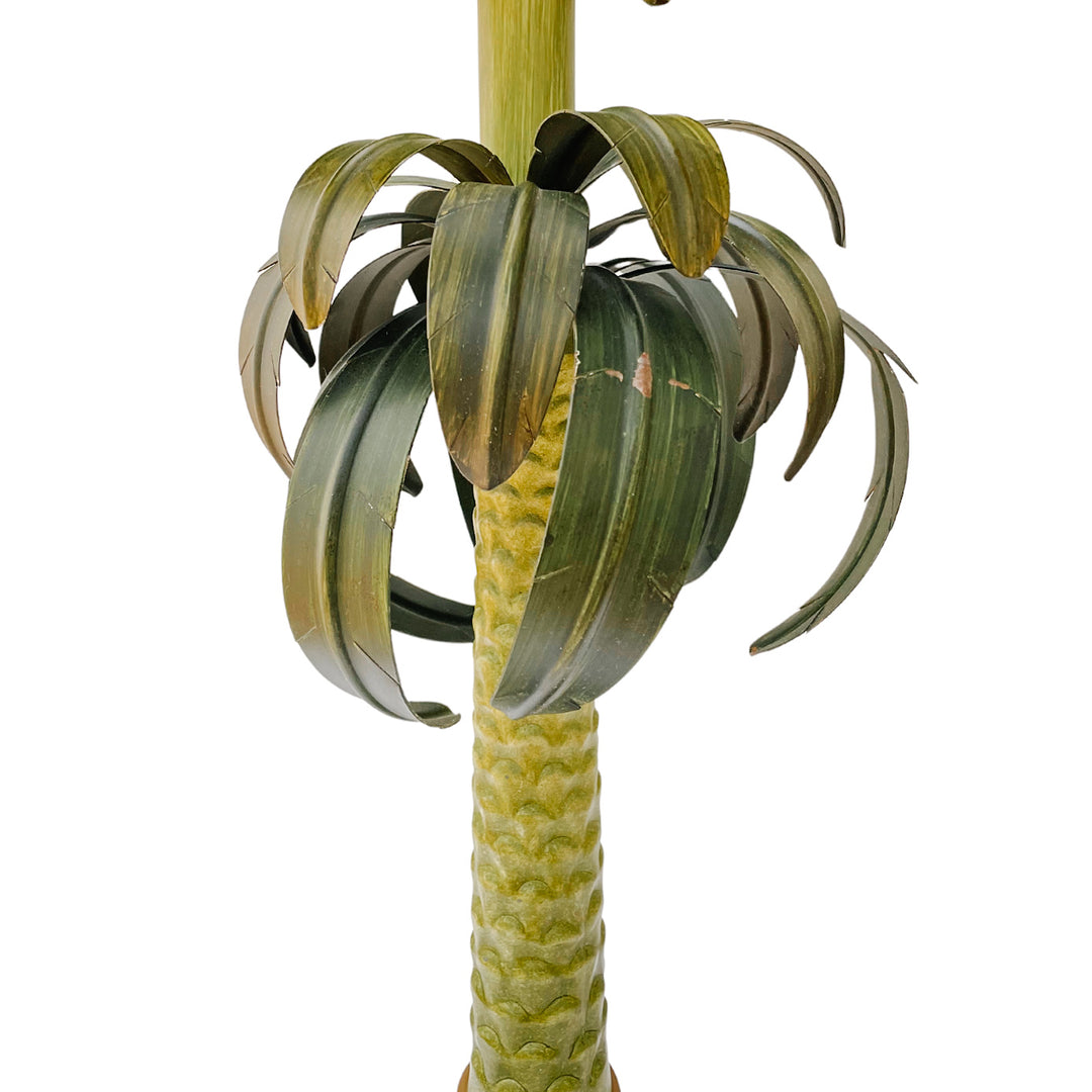 Large Vintage Tole Palm Tree Table Lamp With Tole Shade