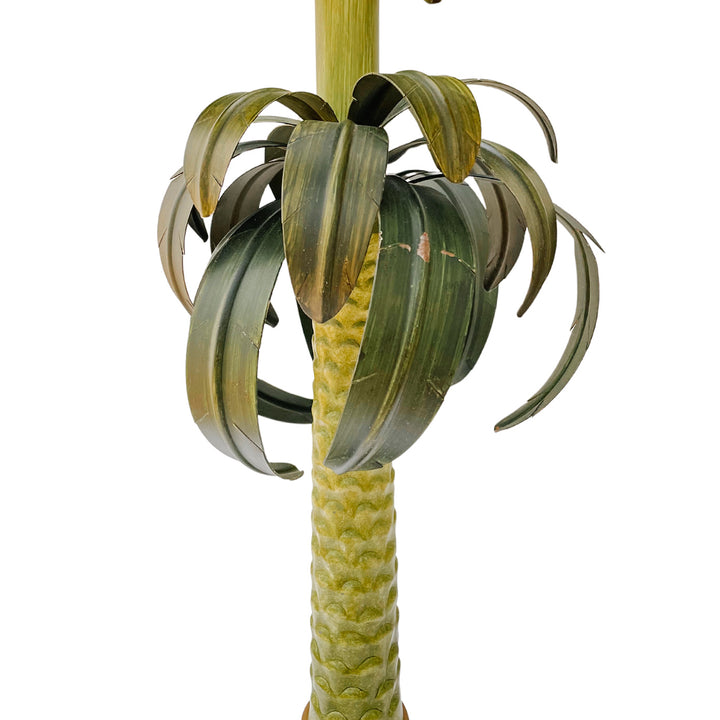 Large Vintage Tole Palm Tree Table Lamp With Tole Shade