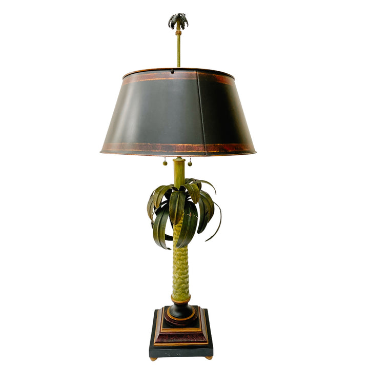 Large Vintage Tole Palm Tree Table Lamp With Tole Shade