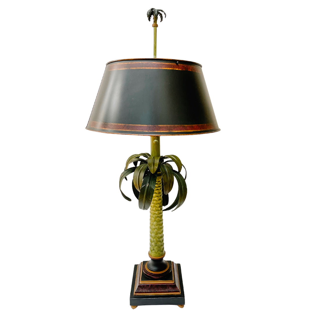 Large Vintage Tole Palm Tree Table Lamp With Tole Shade