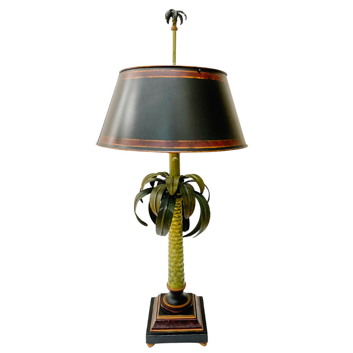 Large Vintage Tole Palm Tree Table Lamp With Tole Shade