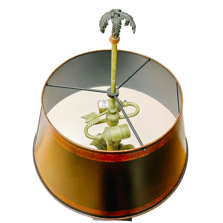 Large Vintage Tole Palm Tree Table Lamp With Tole Shade