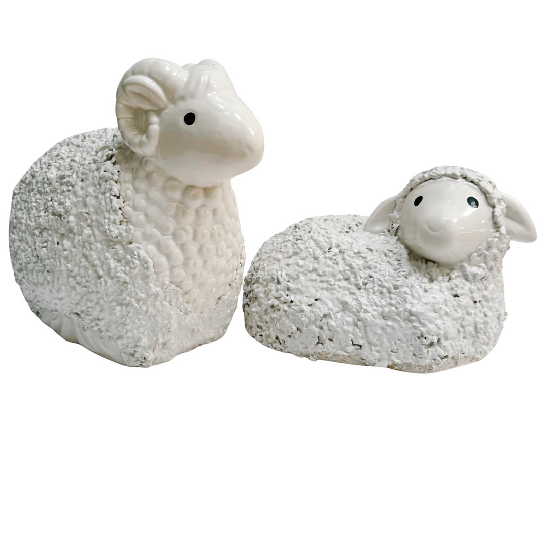 Large Vintage White Ceramic Ram & Sheep Figurines