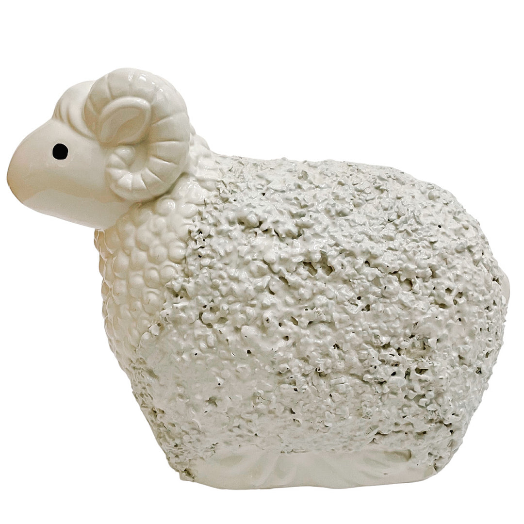 Large Vintage White Ceramic Ram & Sheep Figurines