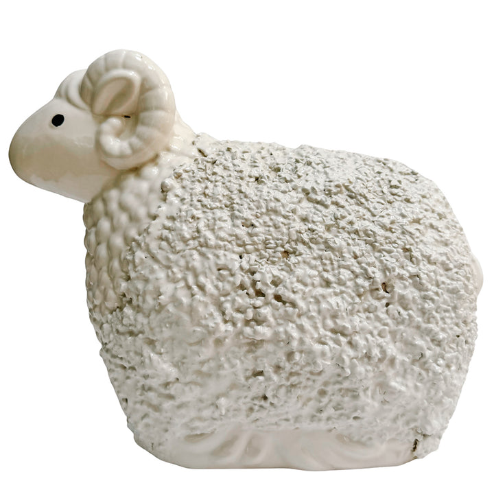 Large Vintage White Ceramic Ram & Sheep Figurines