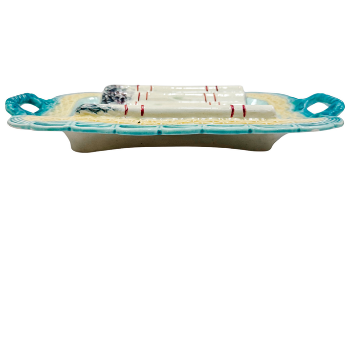 Large antique French Majolica Asparagus Serving Tray with Handles by Salins 