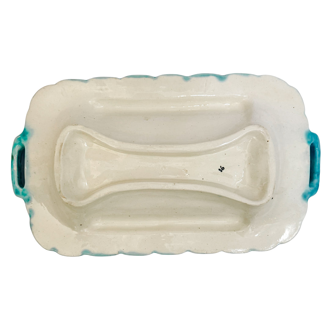 Large antique French Majolica Asparagus Serving Tray with Handles by Salins 