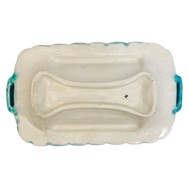 Large antique French Majolica Asparagus Serving Tray with Handles by Salins 