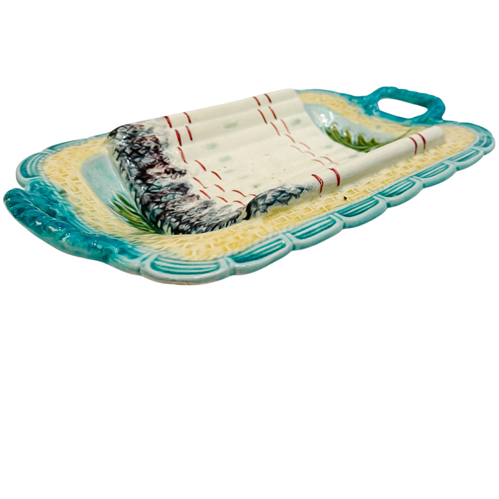 Large antique French Majolica Asparagus Serving Tray with Handles by Salins 