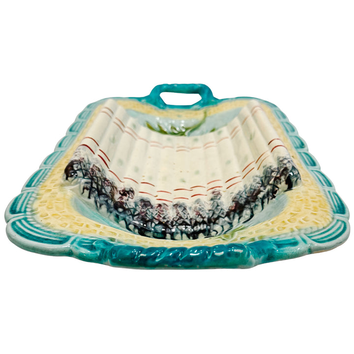 Large antique French Majolica Asparagus Serving Tray with Handles by Salins 