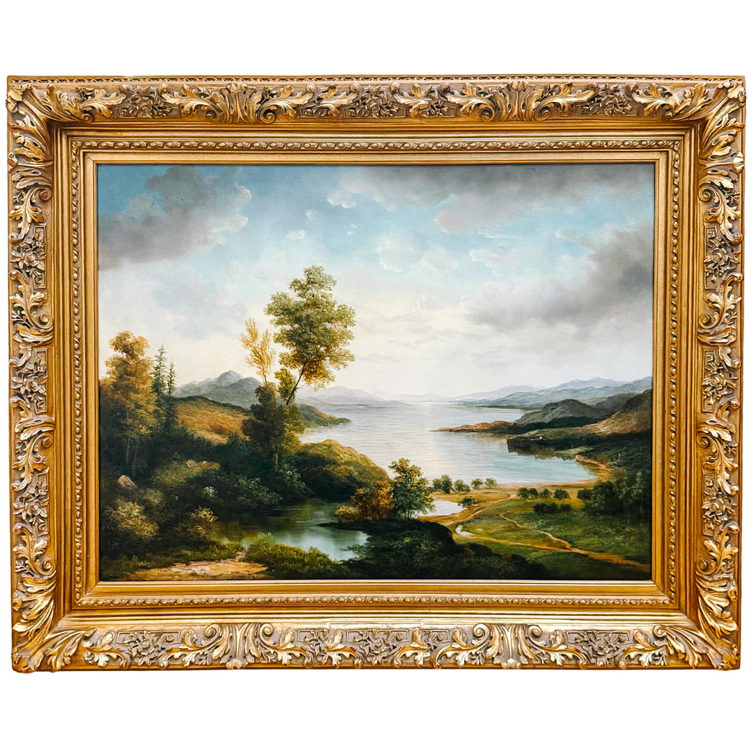 Grand Scale 19th Century Style Hudson River School Pastoral Oil on Canvas by Humphrey